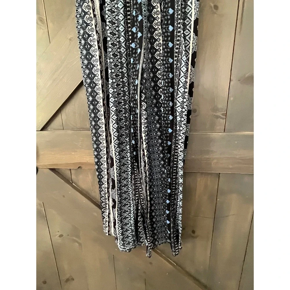 No Boundaries Blue Boho Geometric Print Jumpsuit Crochet Waist Large 11-13 Boho
